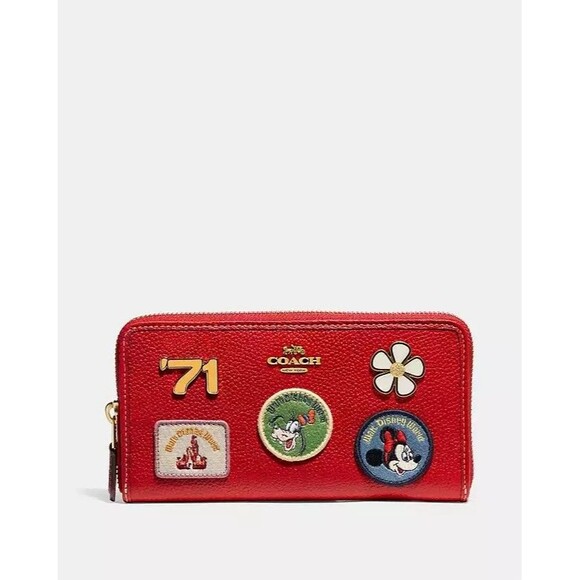 DISNEY COACH 50TH ANNIVERSARY RED LEATHER PATCH WALLET MINNIE MOUSE -nwt - Picture 1 of 9